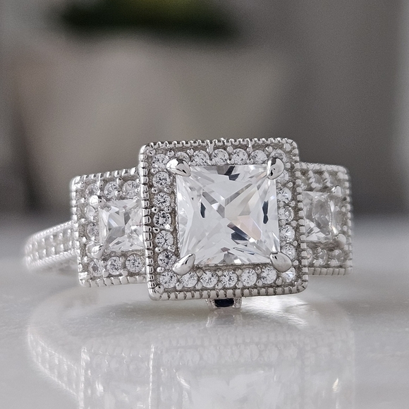 Square Cut Gemstone Ring, 925 Sterling Silver - Picture 3 of 12